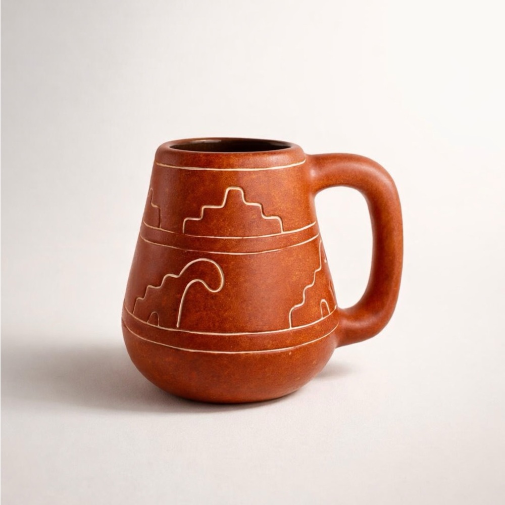 VINTAGE GEOMETRIC DESIGNED POTTERY MUG SOUTHWESTERN MAYAN NATIVE AMERICAN VIBE